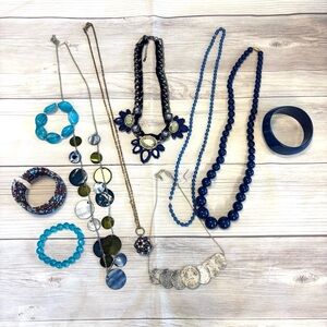 Blue and Navy Jewelry Lot of 10 Chunky Necklaces and Bracelets